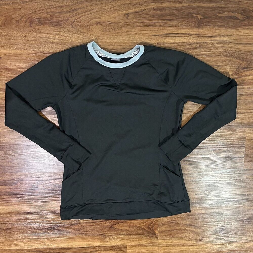 Puma Womens Tech Crew Long Sleeve Shirt Thumbholes Black Lightweight Sz Medium